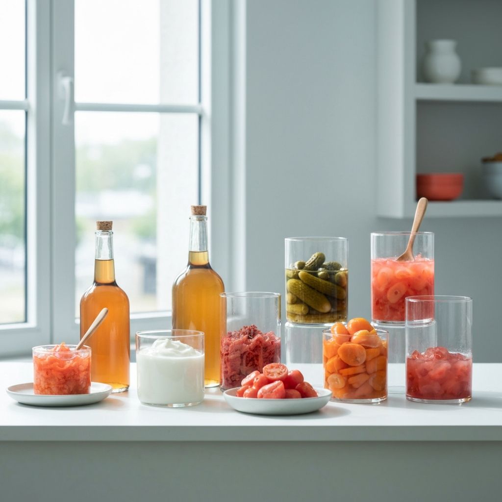 Fermented foods collection in minimalist modern presentation